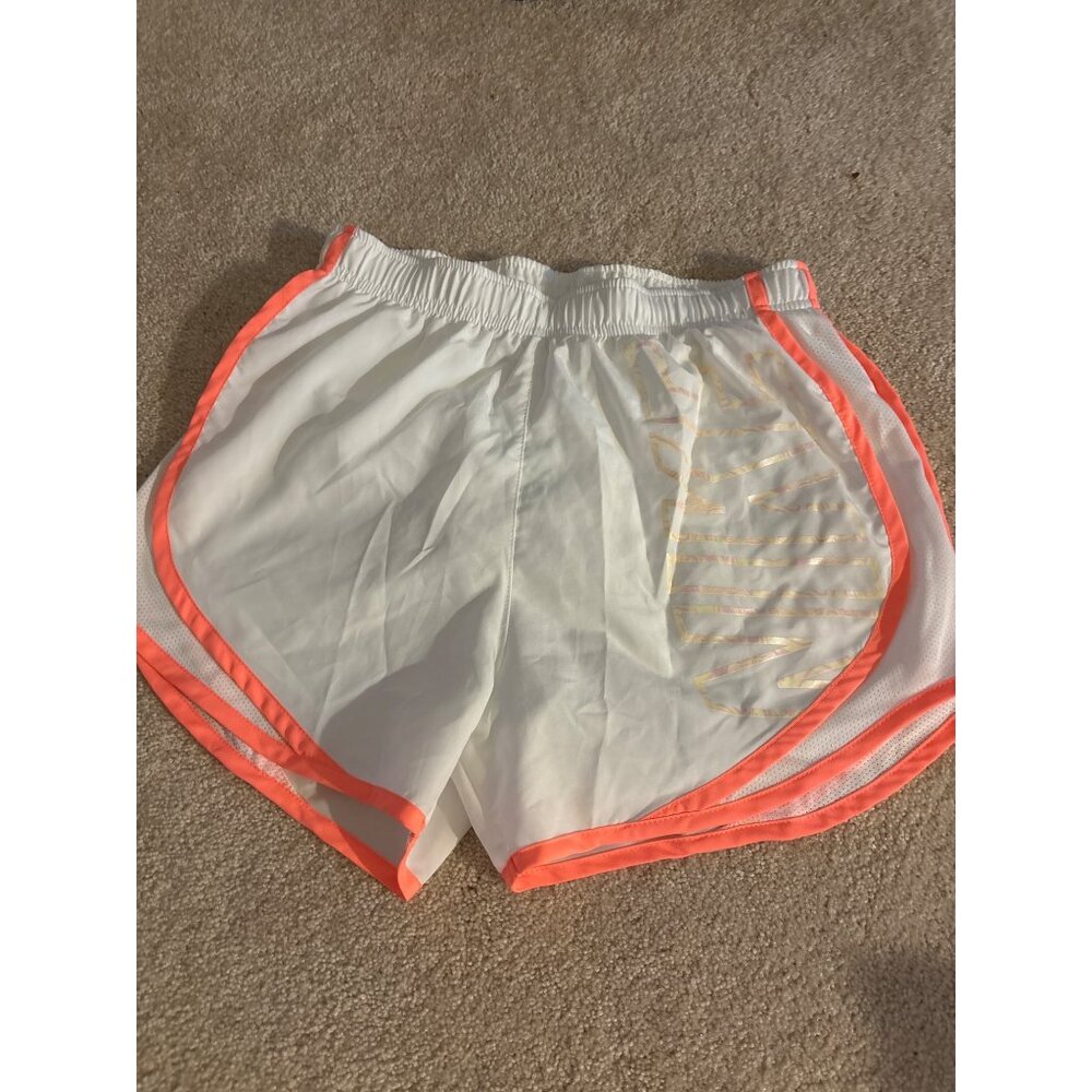 Nike Dri-Fit XS Tempo Running Shorts With Metallic Logo White/Neon Orange Trim